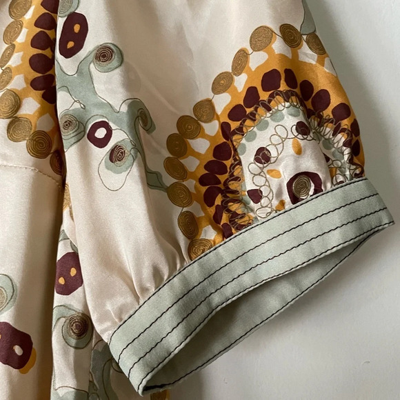 Hanii Y 100% Silk Mini Dress Abstract Floral Short Puff Sleeve Size 40 - Picture 6 of 15